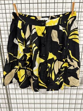 Vintage Mango Black & Yellow Floral Button-Front Skirt